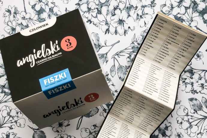 Fiszki obrazkowe czarno na białym z listą słówek