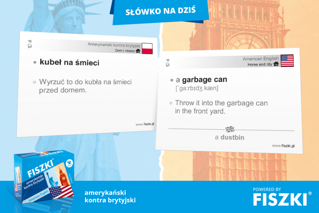 fiszka ze słowem kubeł na śmieci (American English)